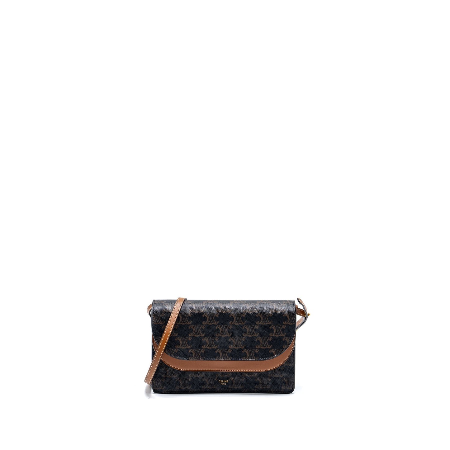 Luxury CELINE Wallet On Strap Triomphe Canvas/Smooth Lambskin Tan