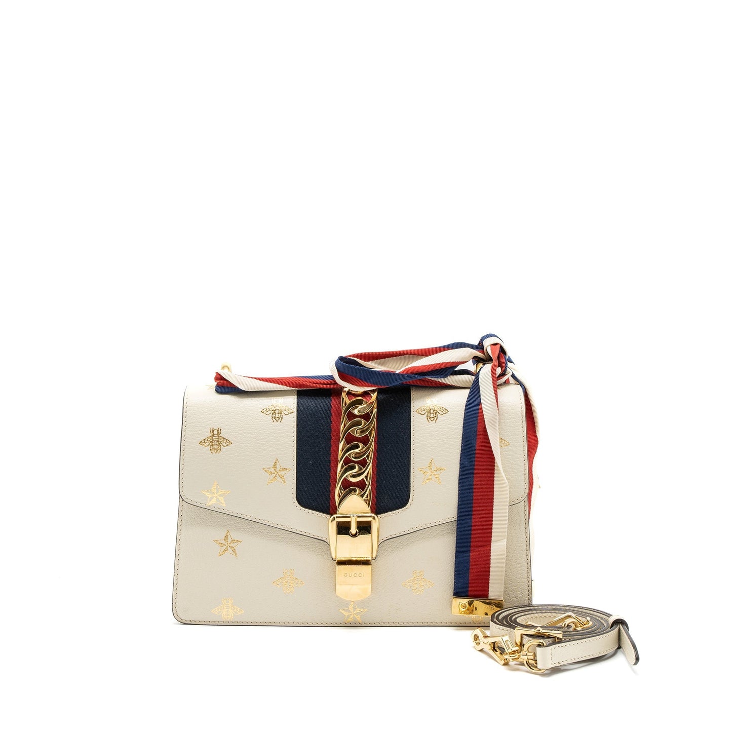 Gucci Small Sylvie Bag Bee Printed Calfskin White