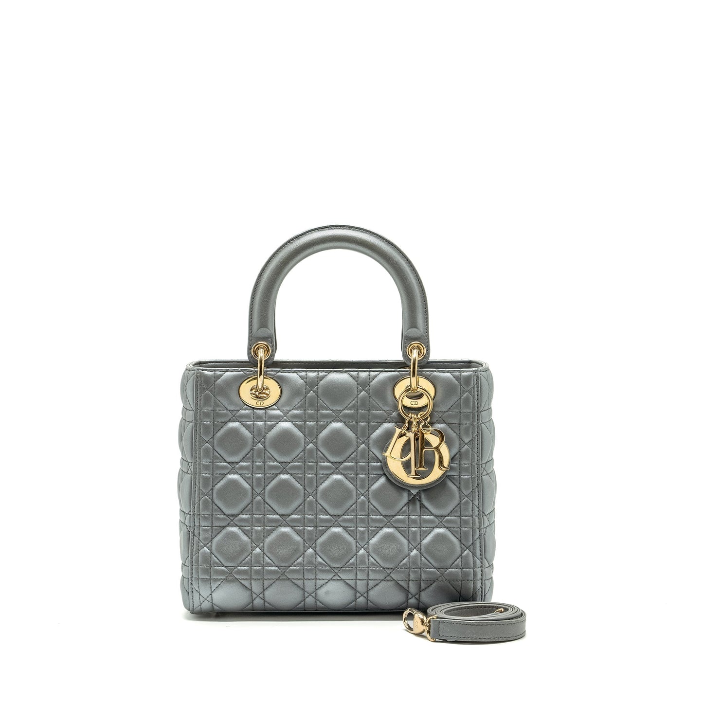 Dior Medium Lady Dior Lambskin Silver