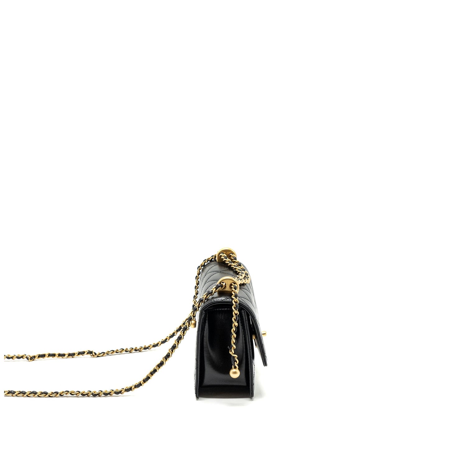 Chanel 24c Gold Crush Mini Flap Bag Calfskin Black  (Microchip)
