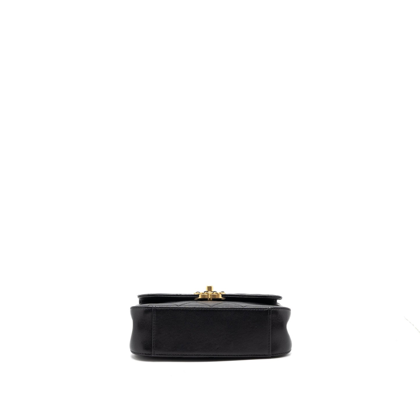 Chanel Top Handle Flap Bag Detailed Logo Goatskin Black