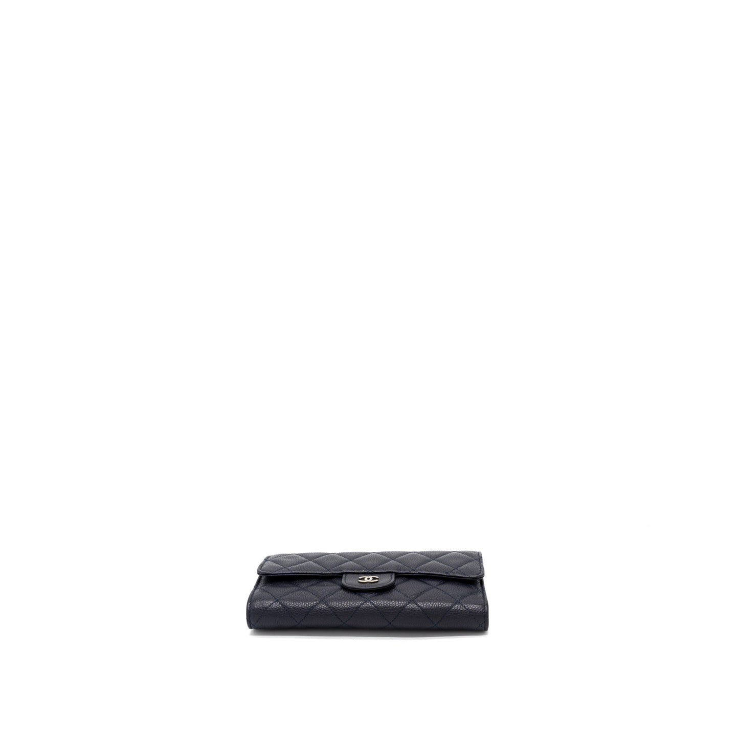 Chanel Classic Quilted Flap Long Wallet Caviar Dark Blue