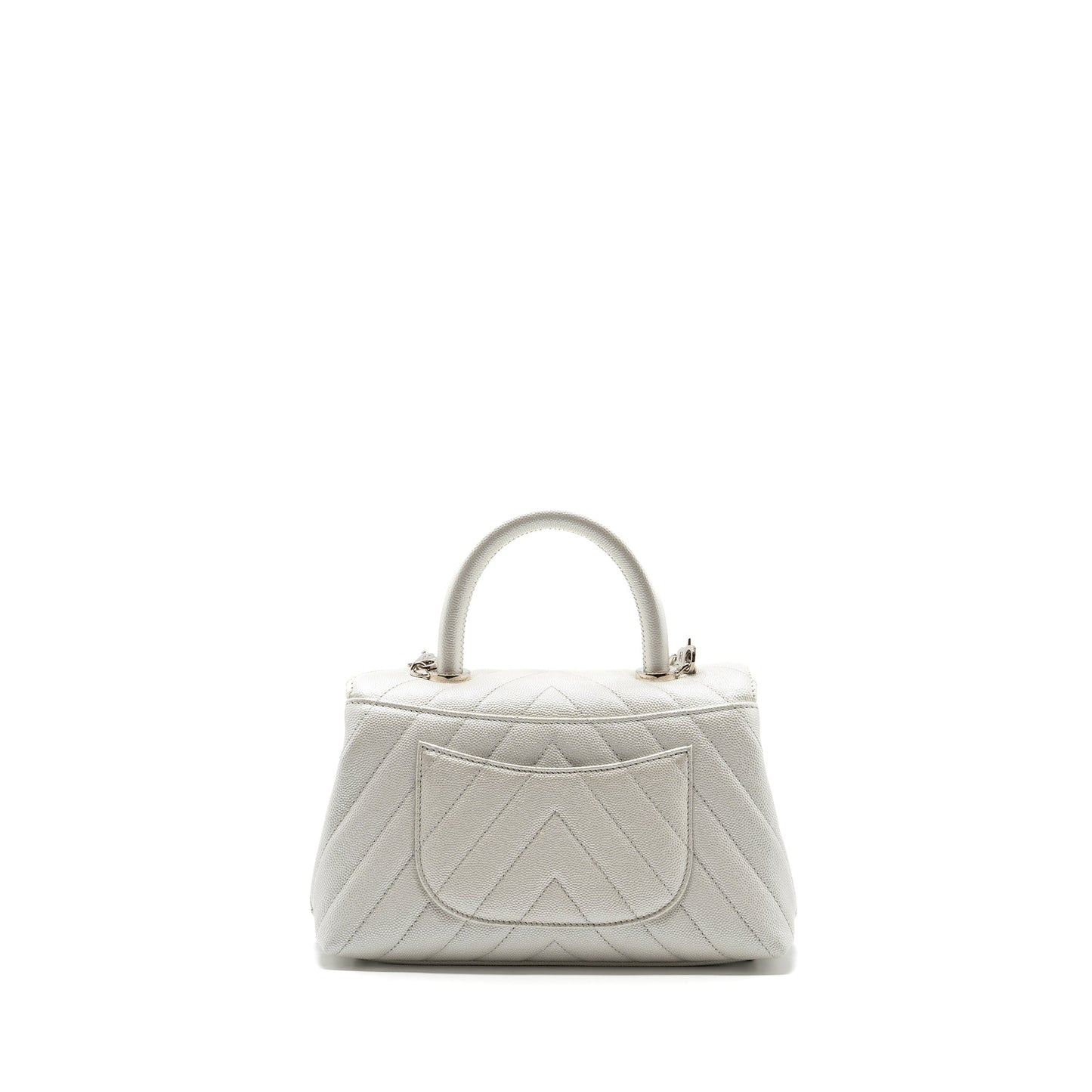 Chanel chevron small coco handle caviar iridescent white