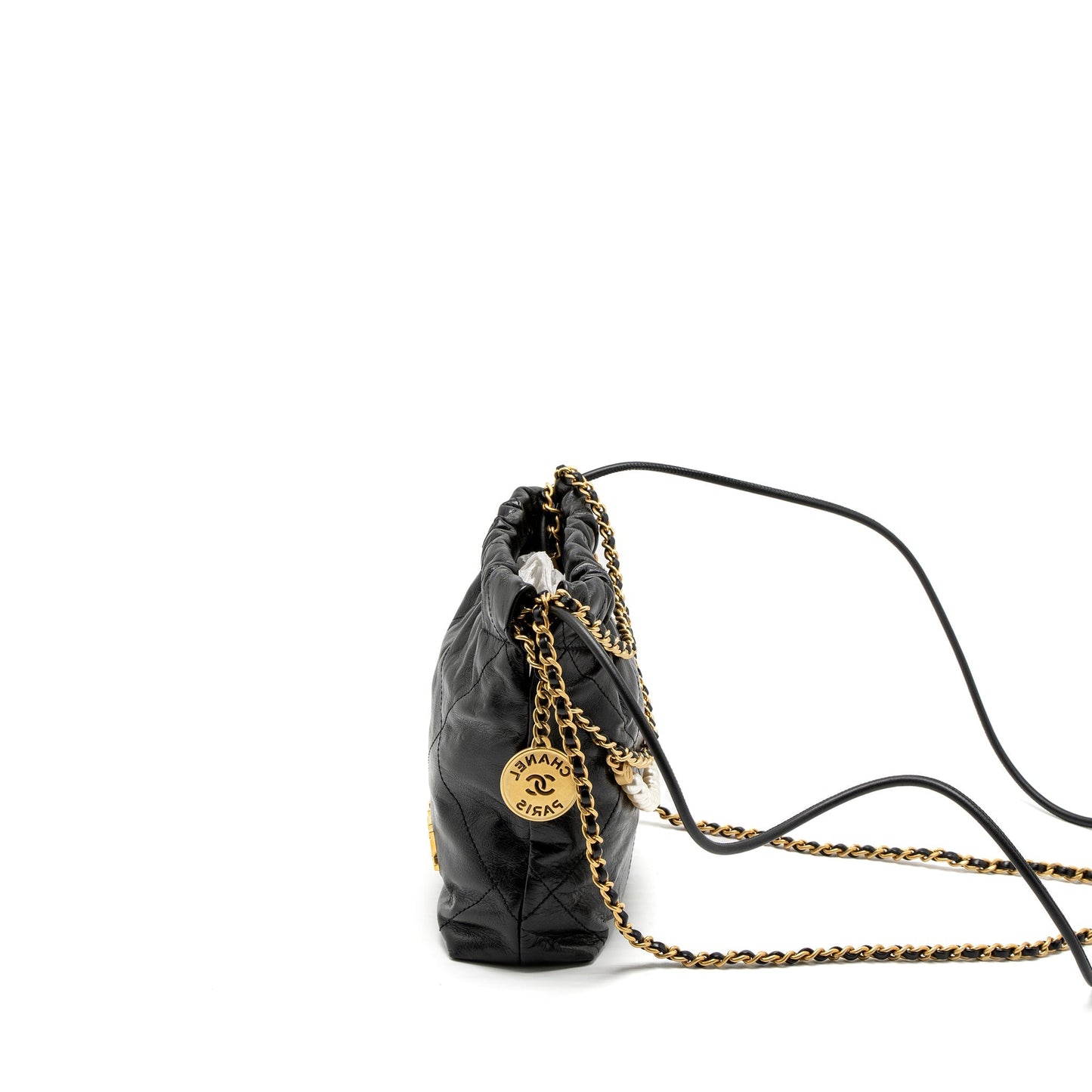 Chanel 23S Mini 22 Bag with Pearl Shiny Calfskin Black Brushed  (Microchip)