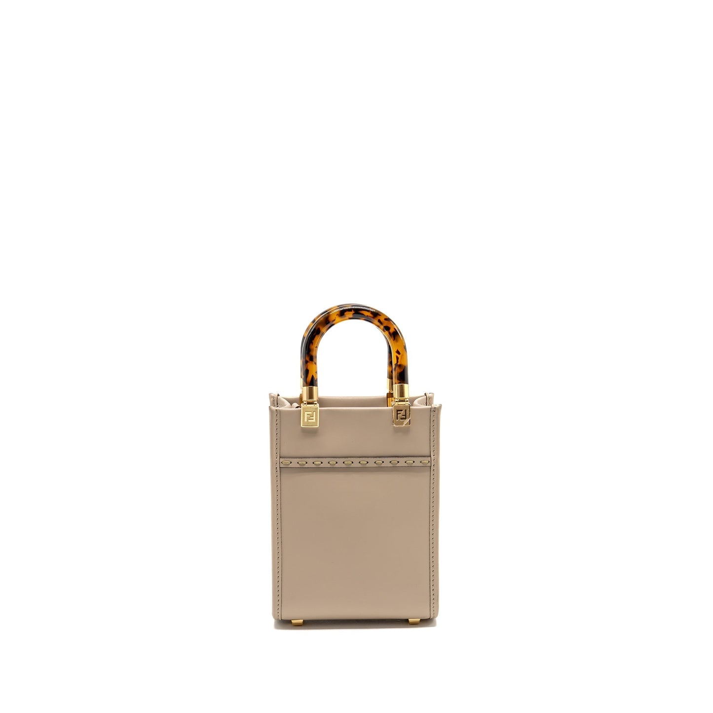 Fendi Mini Sunshine Shopper/Tote Purse Leather Light Grey
