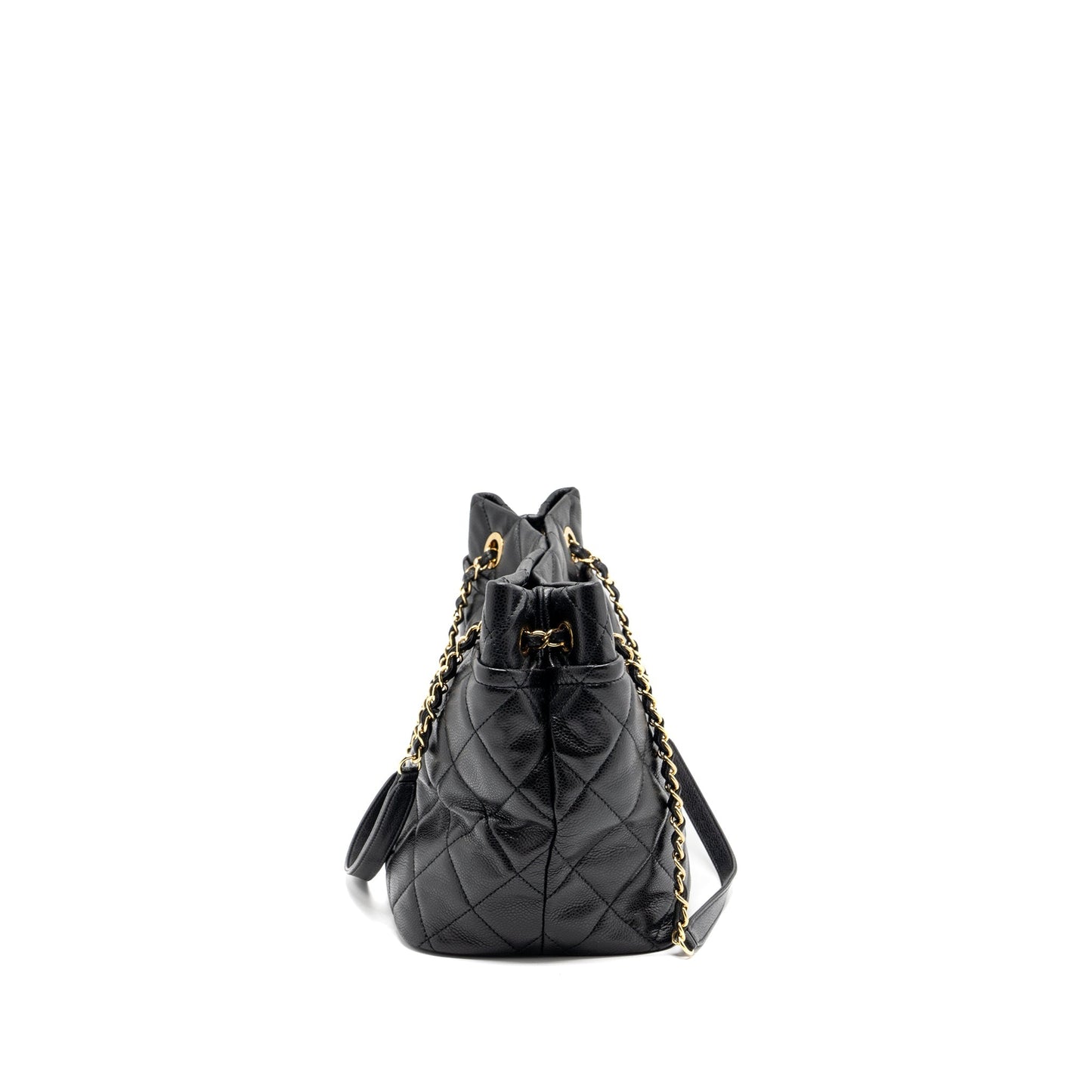 Chanel quilted shoulder shopping tote bag caviar black