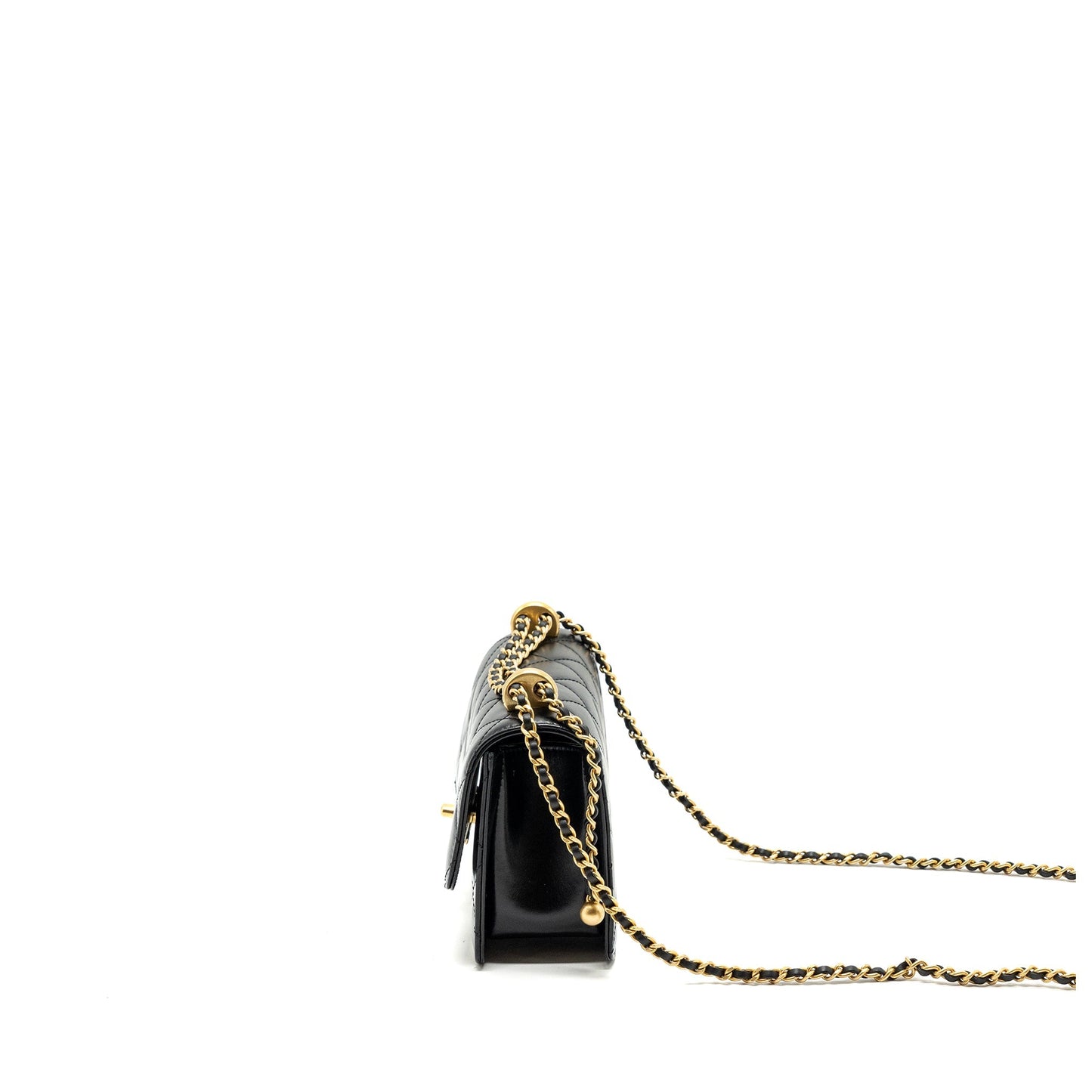Chanel 24c Gold Crush Mini Flap Bag Calfskin Black  (Microchip)