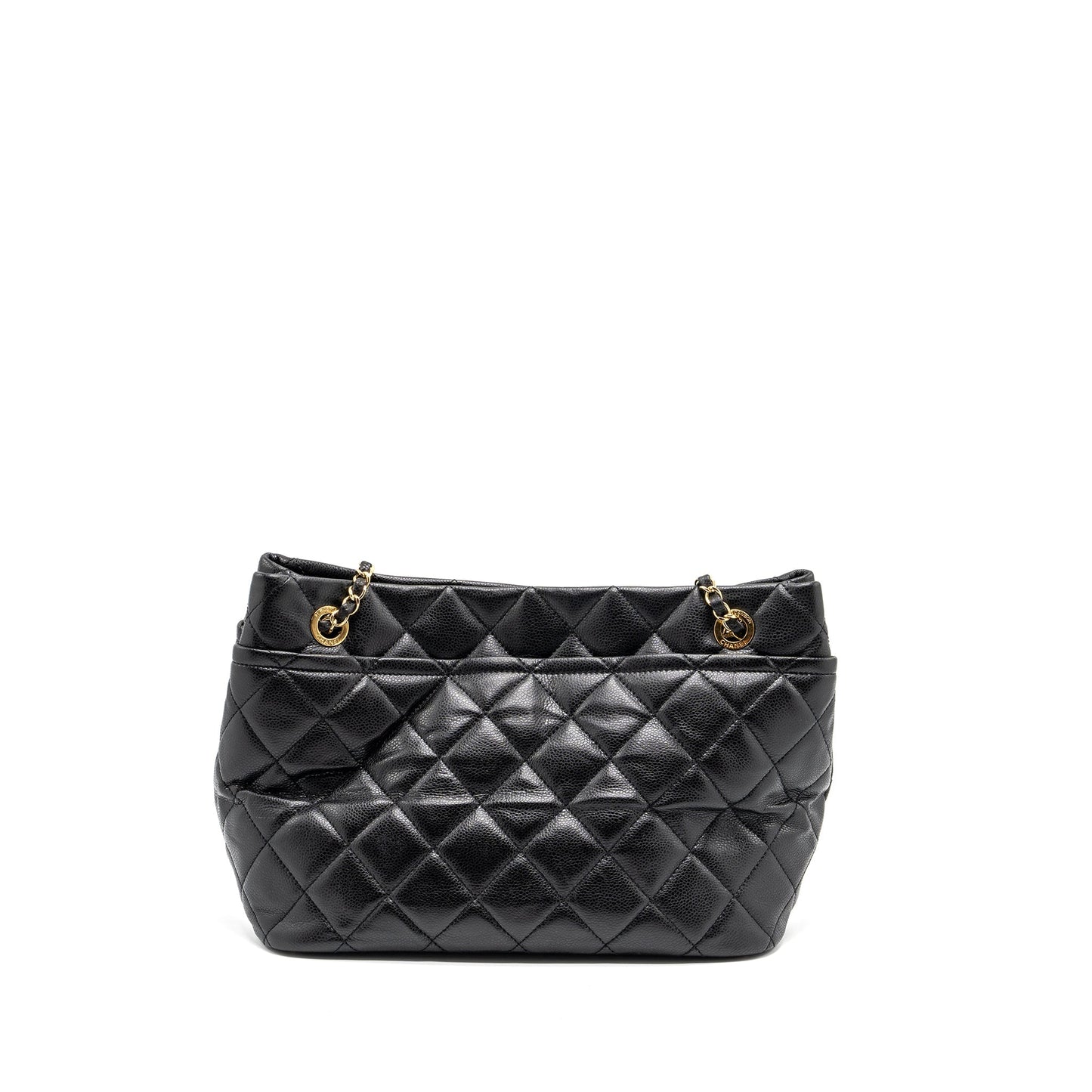 Chanel quilted shoulder shopping tote bag caviar black