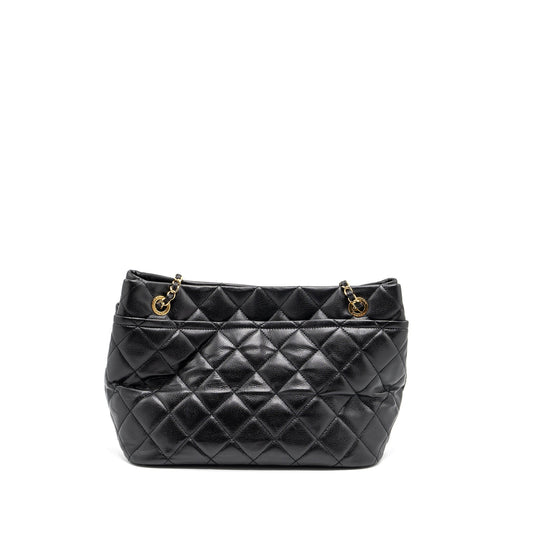 Chanel quilted shoulder shopping tote bag caviar black