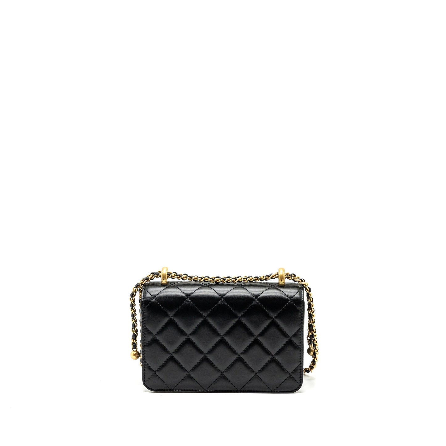 Chanel 24c Gold Crush Mini Flap Bag Calfskin Black  (Microchip)