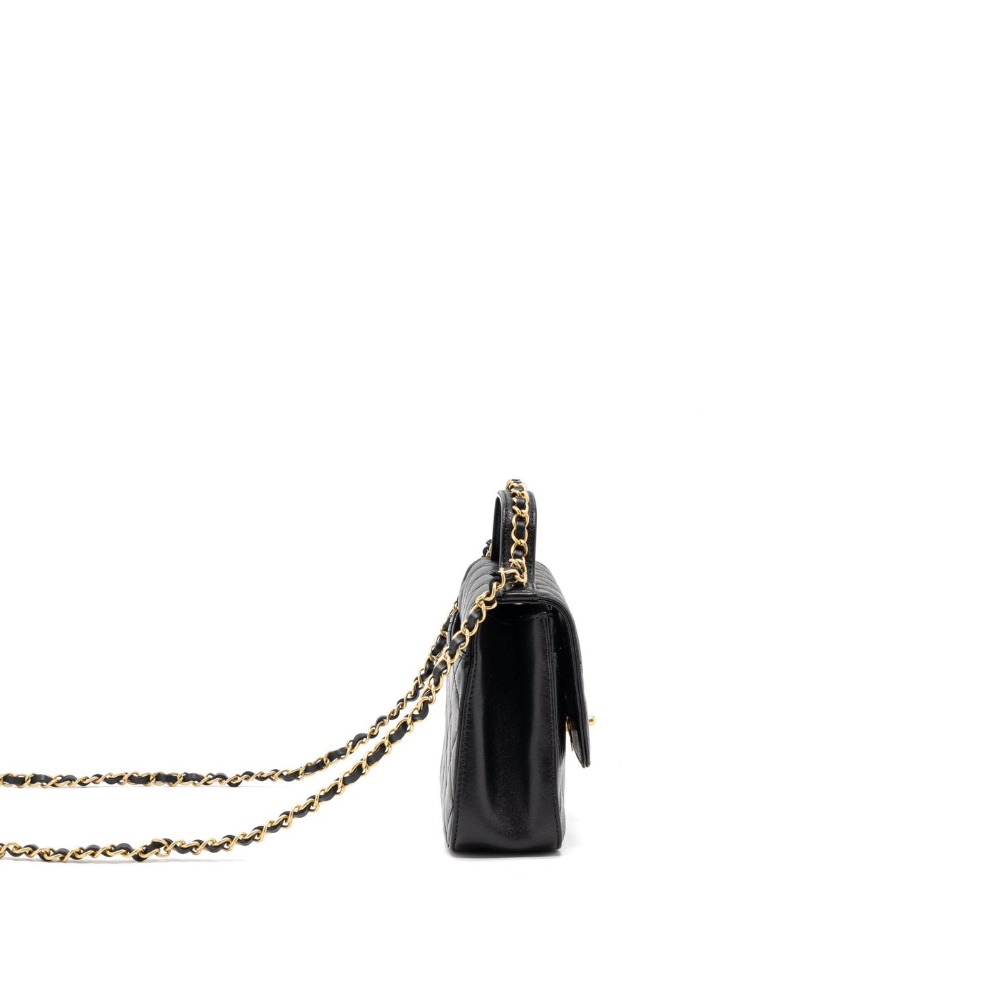 Chanel Top Handle Flap Bag Detailed Logo Goatskin Black
