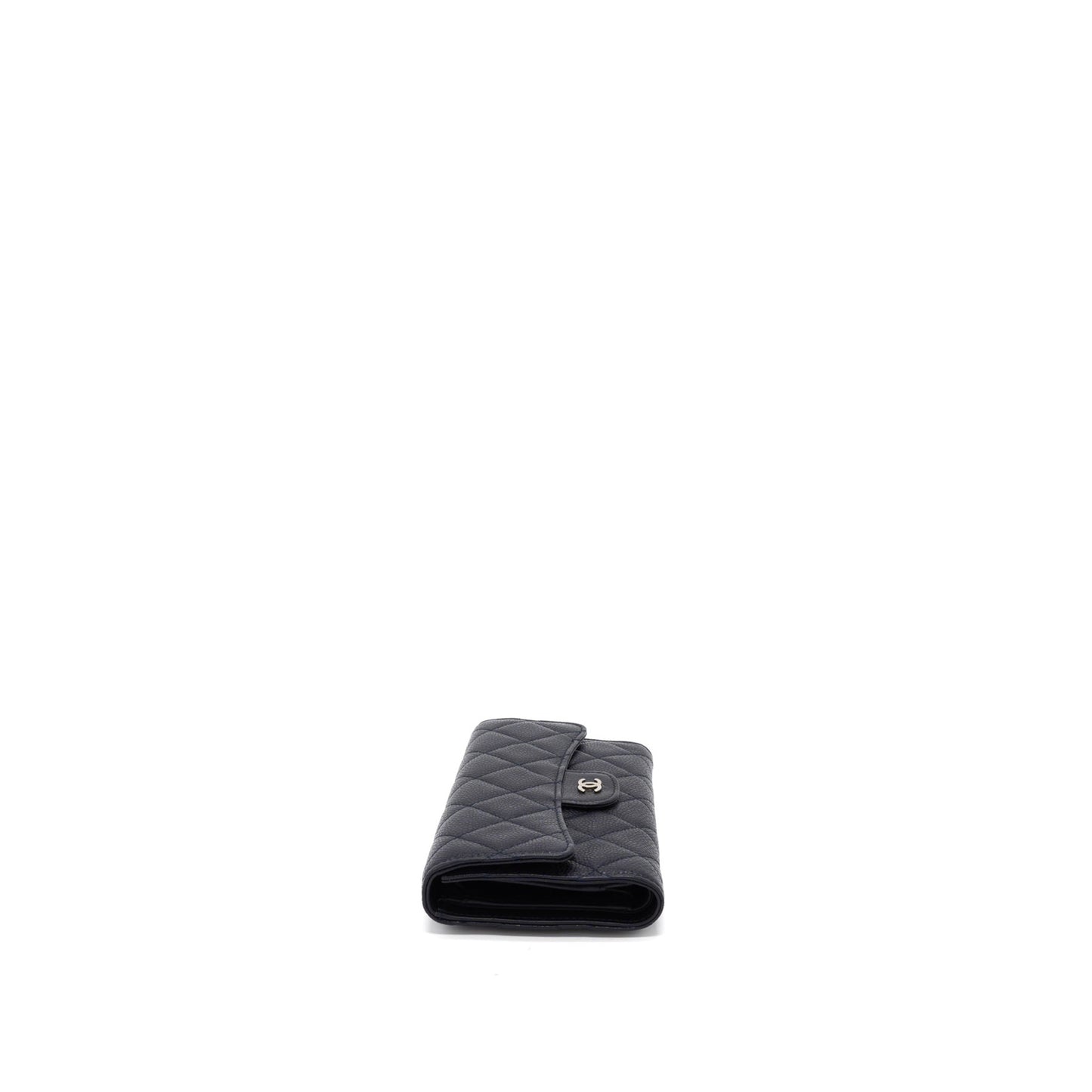 Chanel Classic Quilted Flap Long Wallet Caviar Dark Blue
