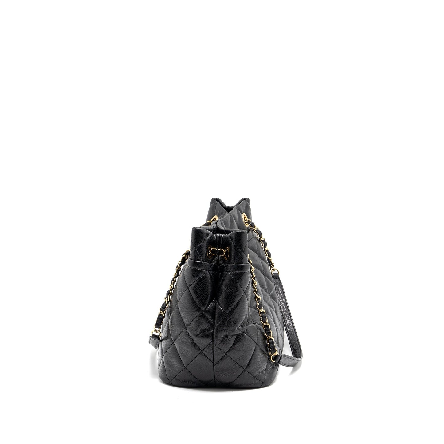 Chanel quilted shoulder shopping tote bag caviar black