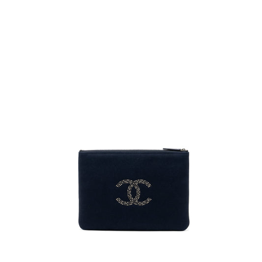 Chanel Double Side Zip Pouch/Zip Clutch Fabric Black Ruthenium Hardware