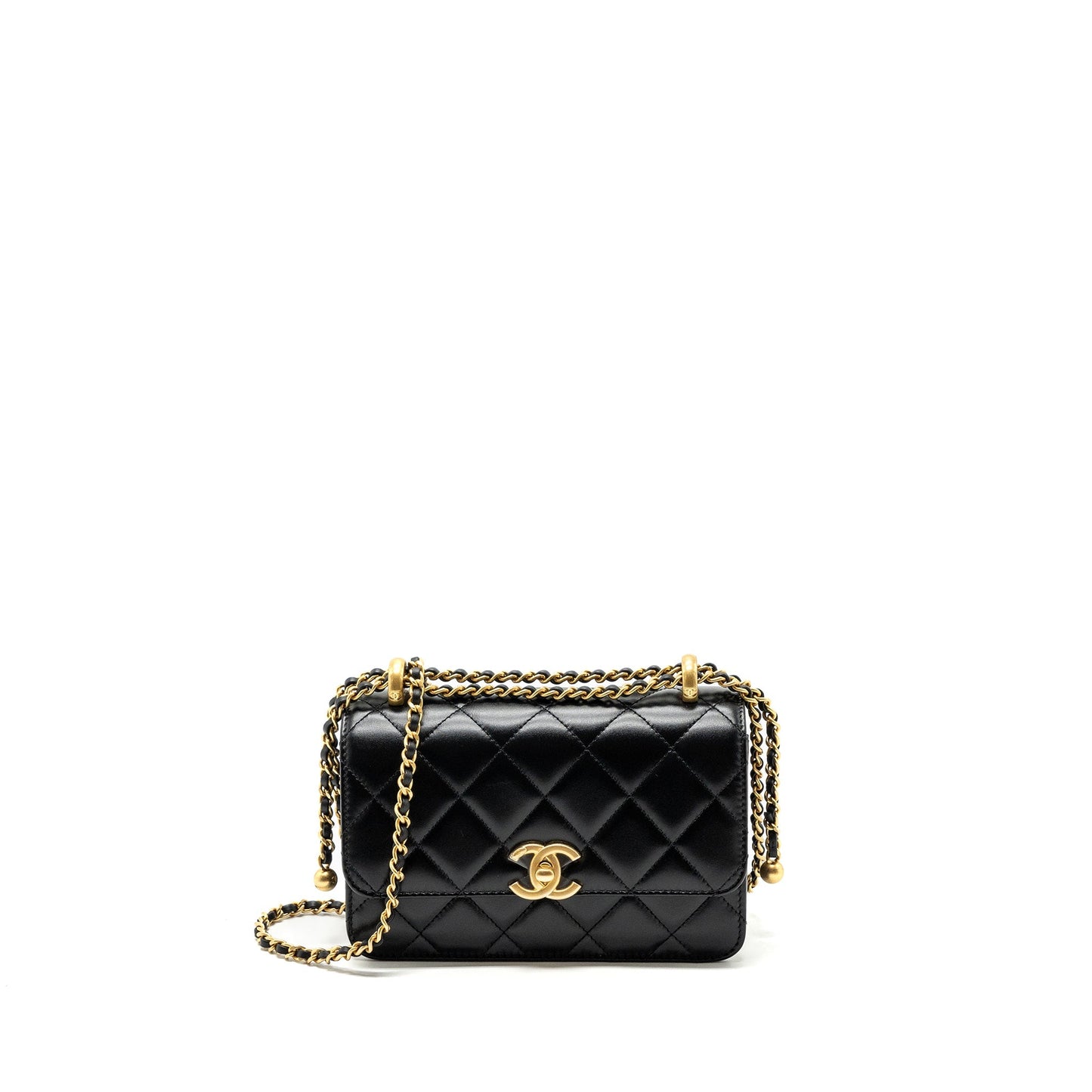 Chanel 24c Gold Crush Mini Flap Bag Calfskin Black  (Microchip)
