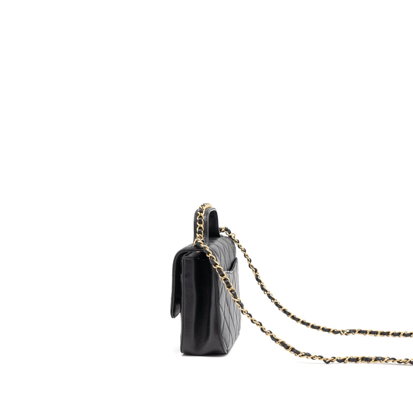 Chanel Top Handle Flap Bag Detailed Logo Goatskin Black