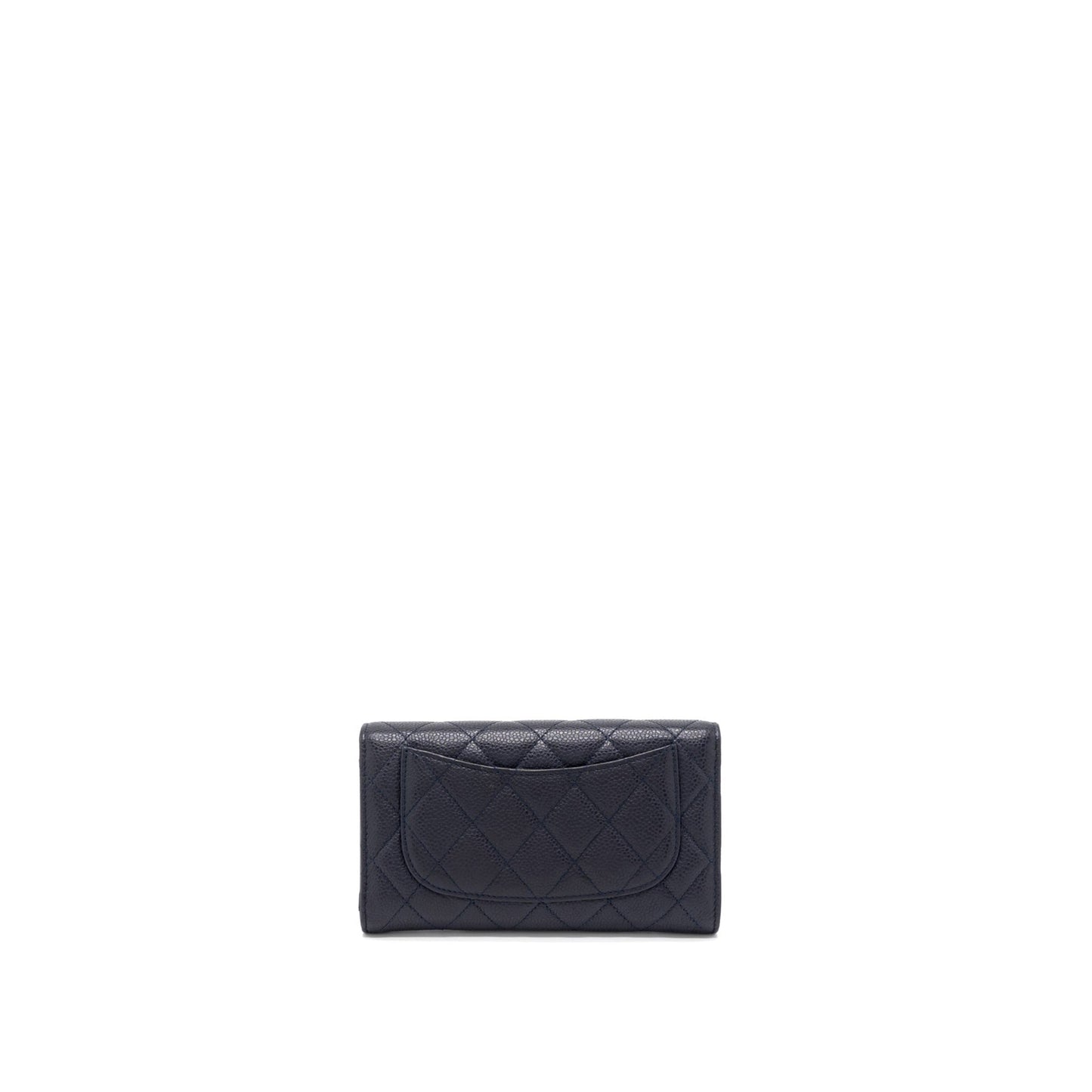 Chanel Classic Quilted Flap Long Wallet Caviar Dark Blue