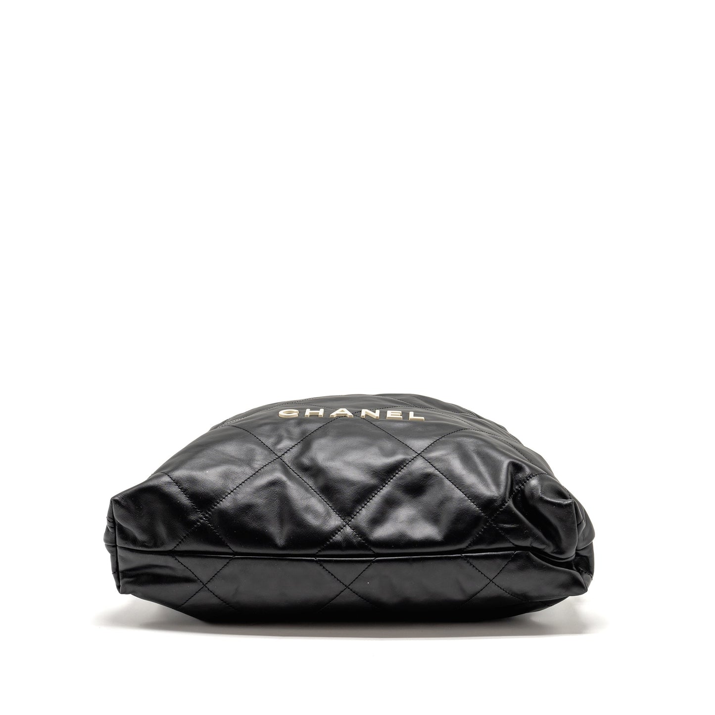 Chanel 22 Backpack White Letter Logo Shiny Calfskin Black  (Microchip)
