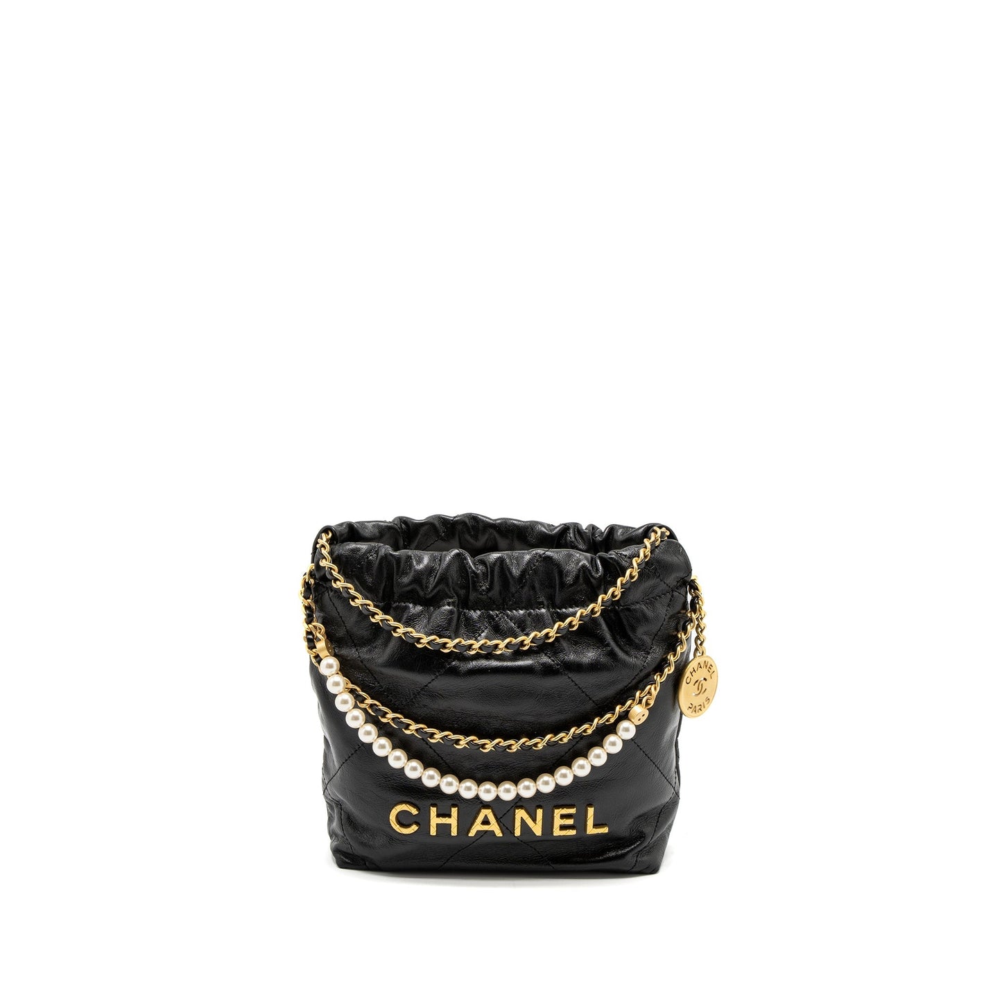 Chanel 23S Mini 22 Bag with Pearl Shiny Calfskin Black Brushed  (Microchip)