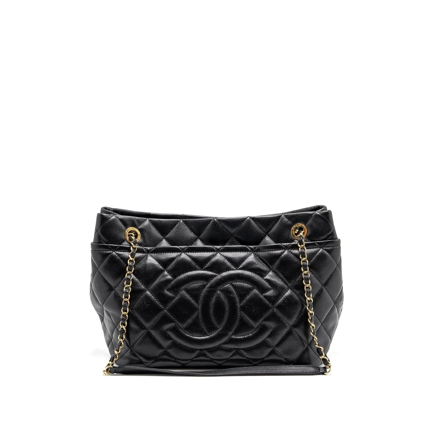 Chanel quilted shoulder shopping tote bag caviar black