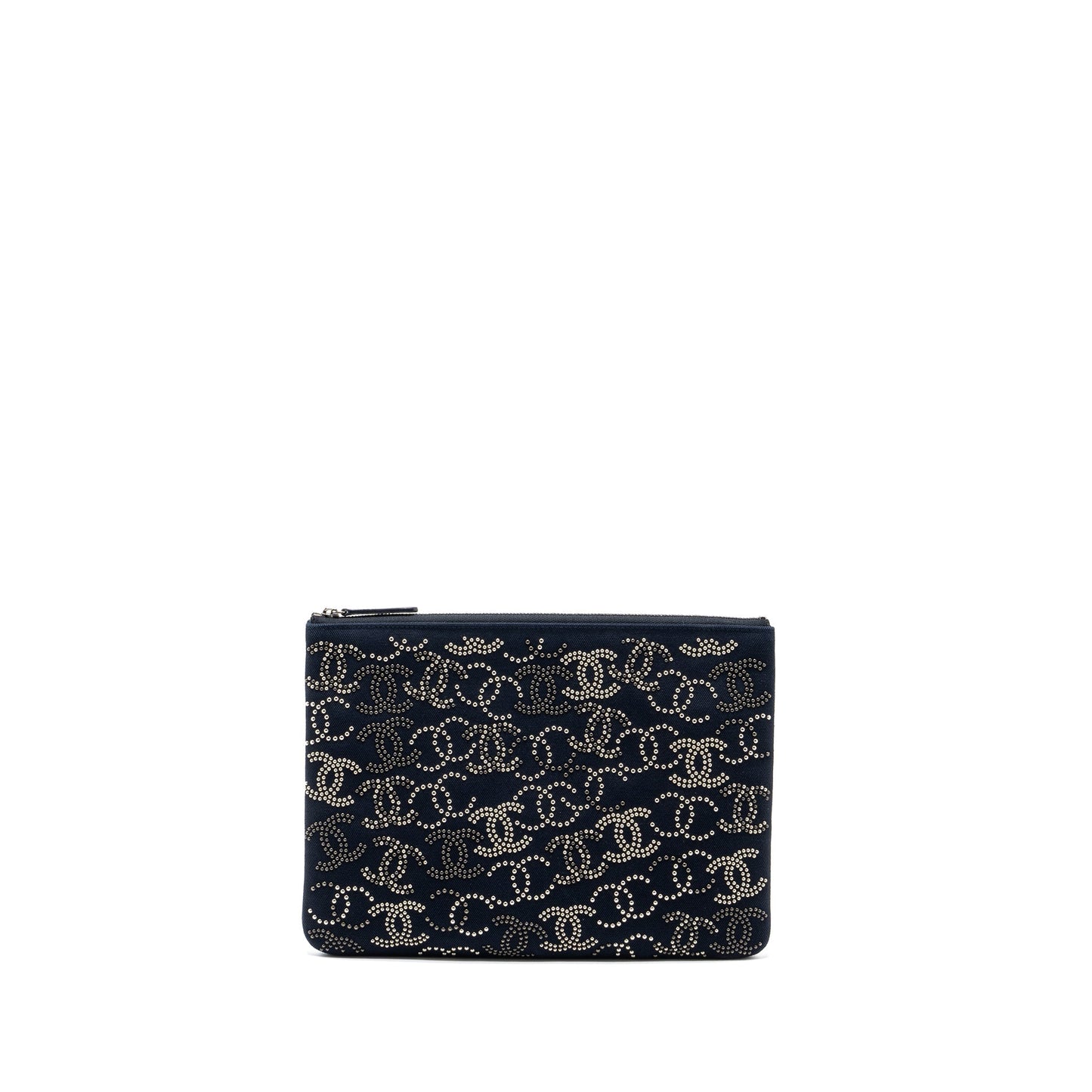 Chanel Double Side Zip Pouch/Zip Clutch Fabric Black Ruthenium Hardware