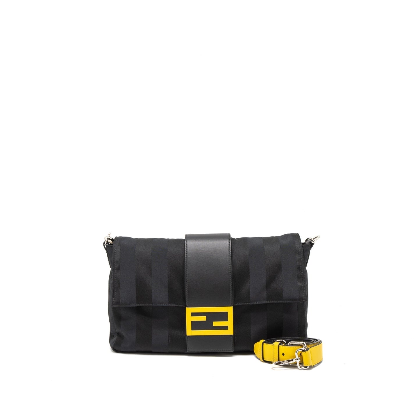Fendi 20FW Large Baguette Purse Nylon/Leather Black/Yellow