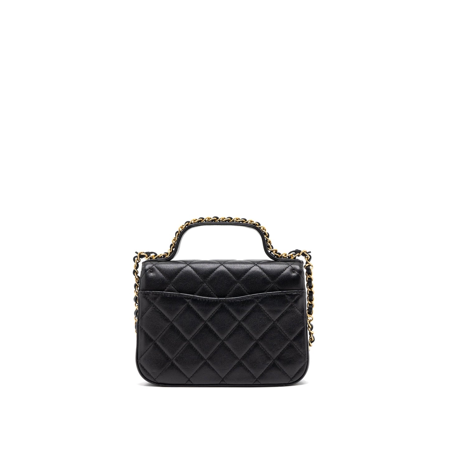 Chanel Top Handle Flap Bag Detailed Logo Goatskin Black