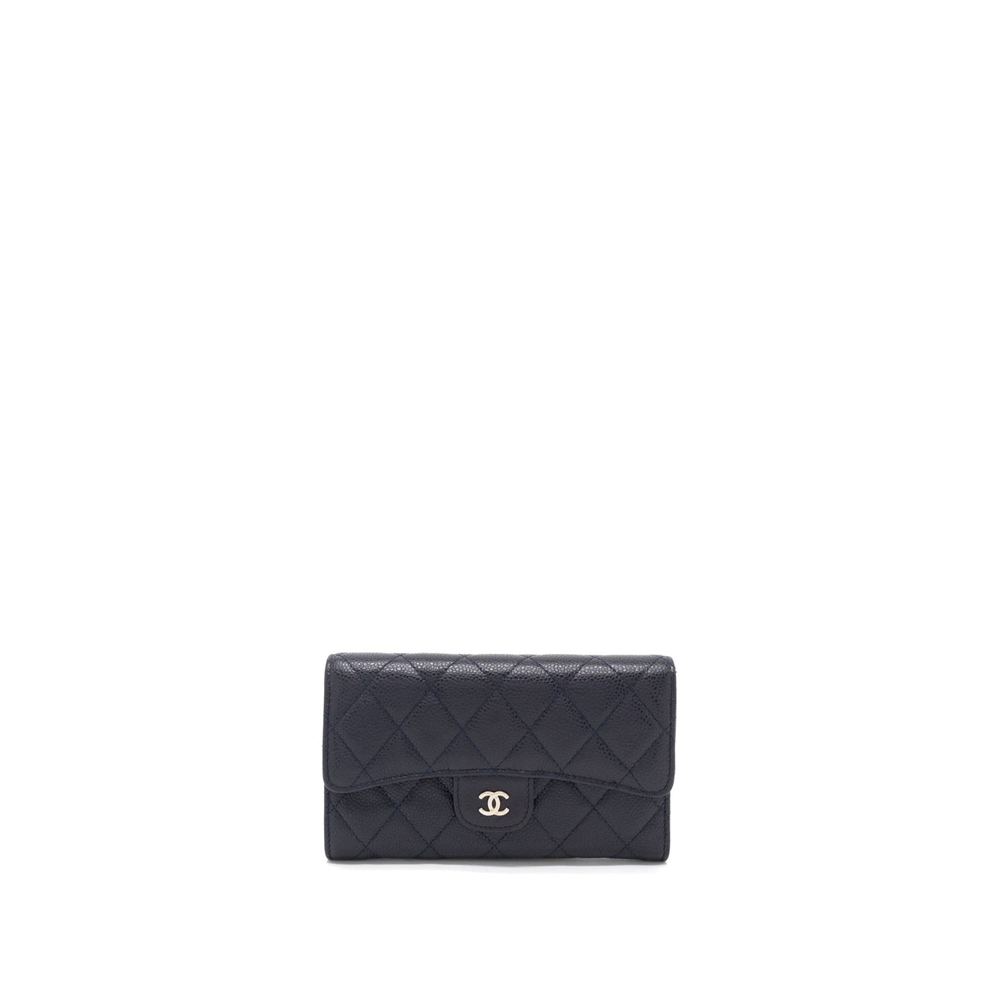 Chanel Classic Quilted Flap Long Wallet Caviar Dark Blue