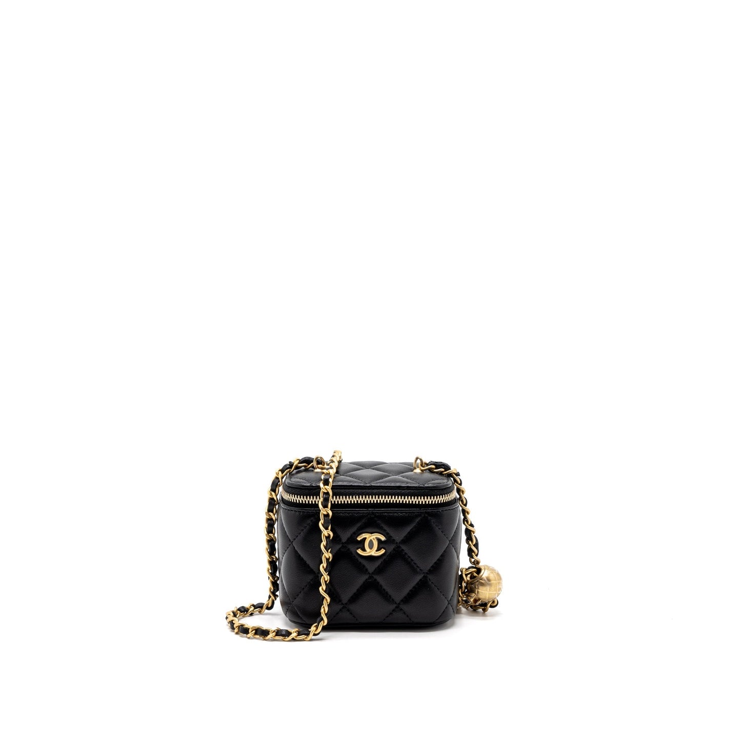 Chanel Pearl Crush Mini Vanity with Chain Lambskin Black Brushed  (Microchip)