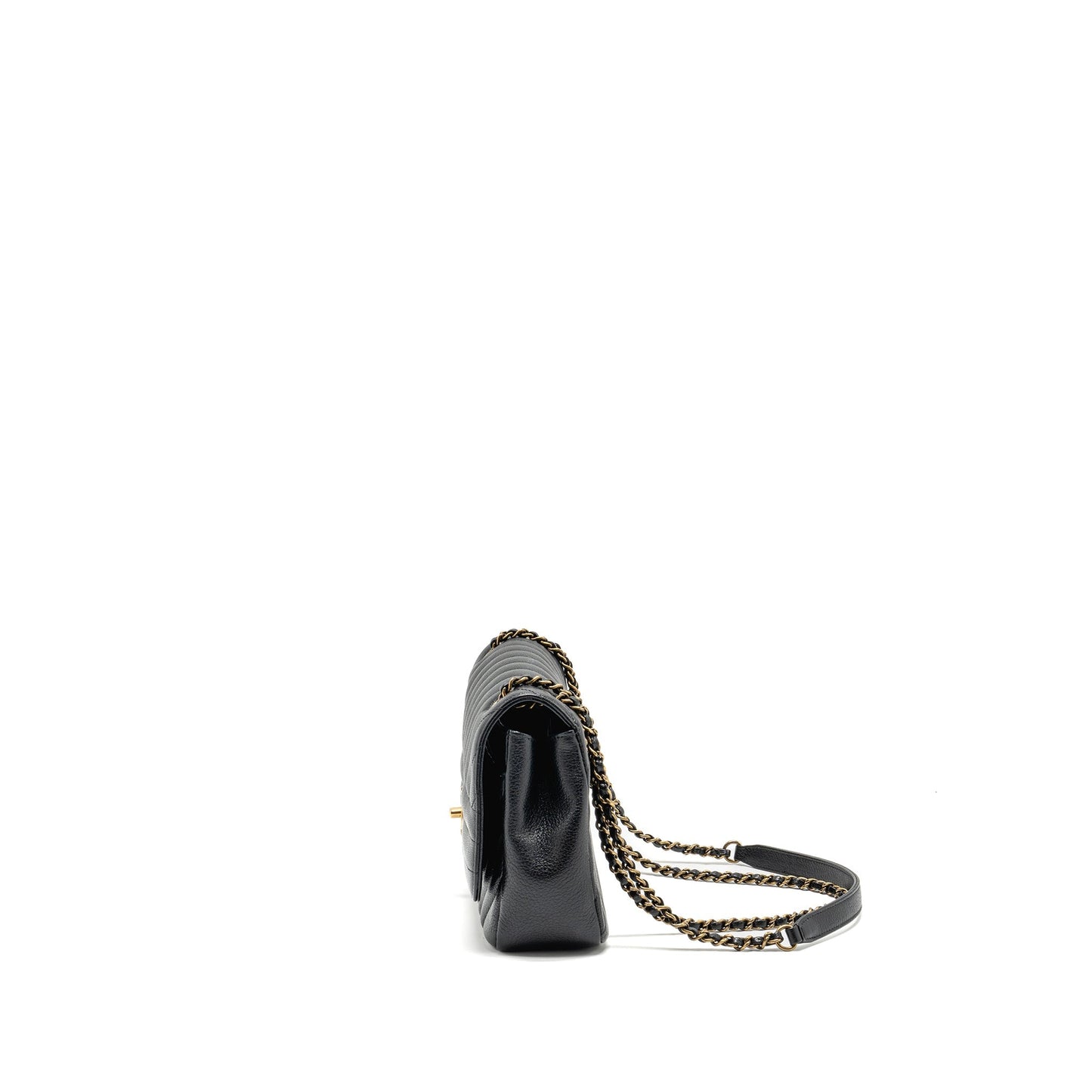 Chanel Small Diagnoal Flap Bag Shiny Goatskin Black