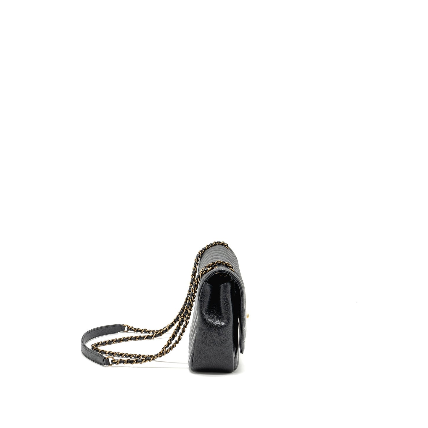 Chanel Small Diagnoal Flap Bag Shiny Goatskin Black