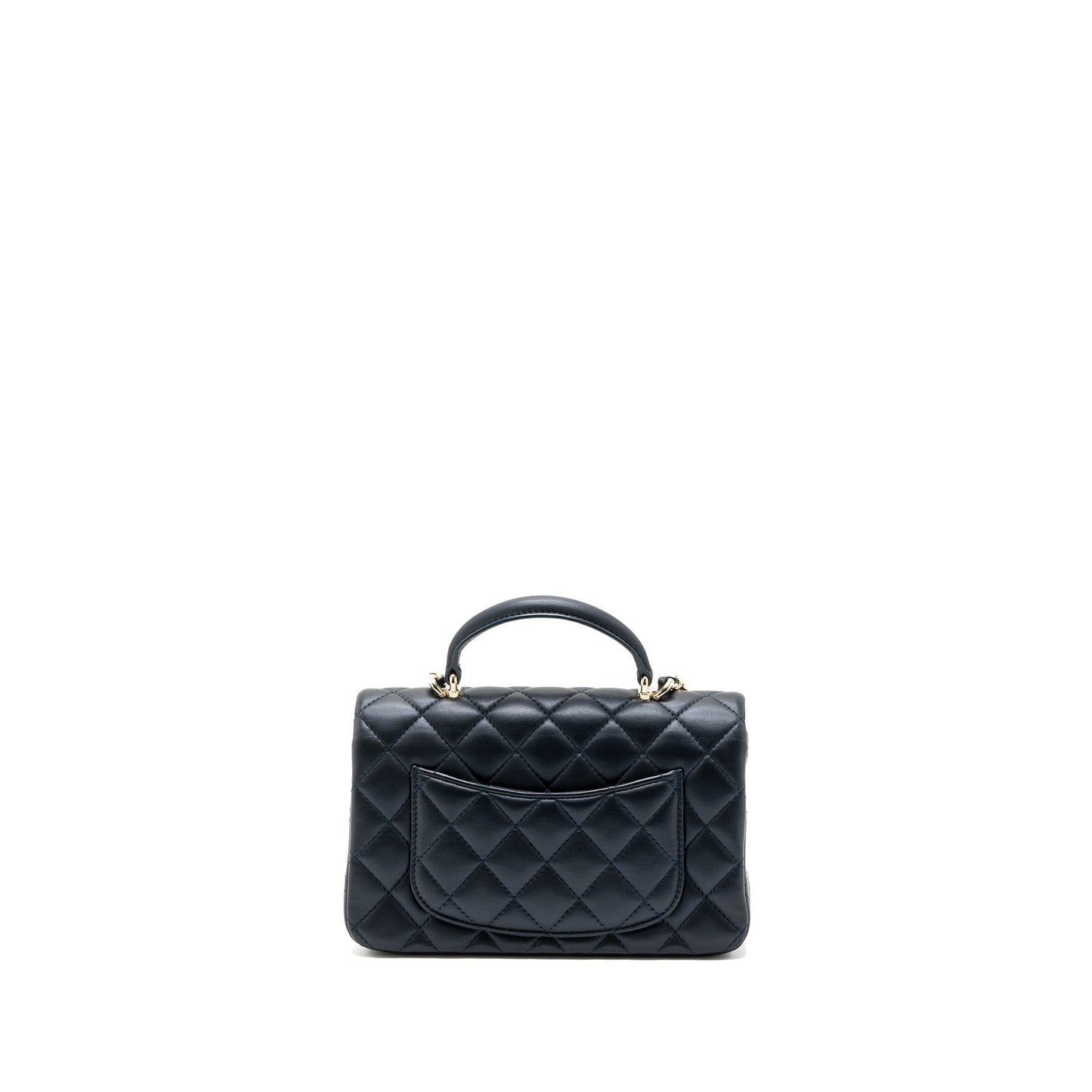 Chanel 22a Top Handle Mini Rectangular Flap Bag Lambskin Dark Blue L(Microchip)