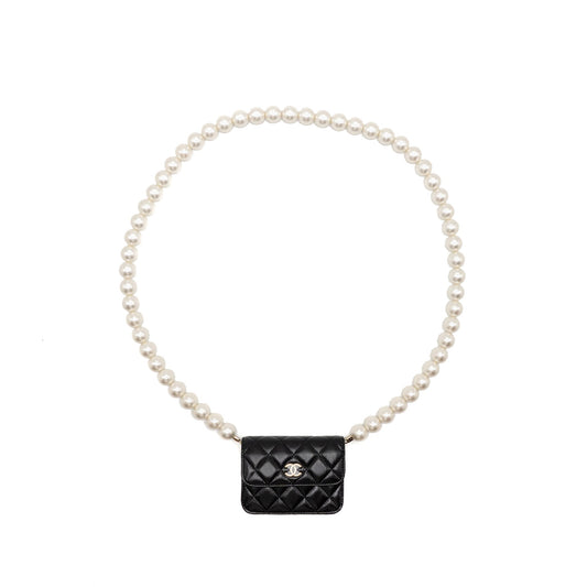 Chanel Maxi Pearl Clutch with Chain Lambskin Black