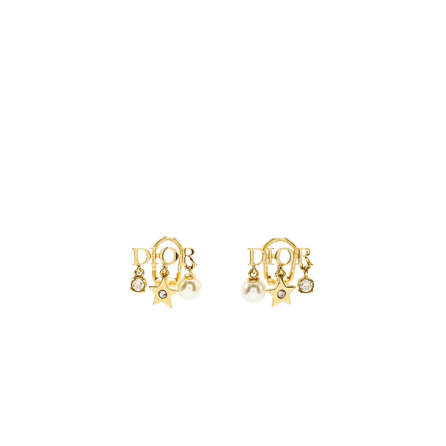Dior Logo Ear Clips Pearl Gold Tone