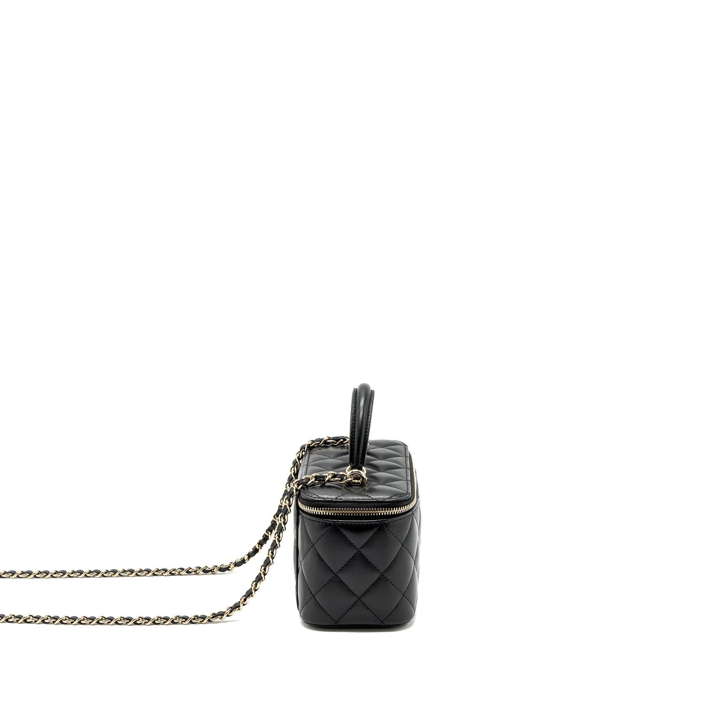 Chanel Top Handle Long Vanity With Chain Lambskin Black L(Microchip)
