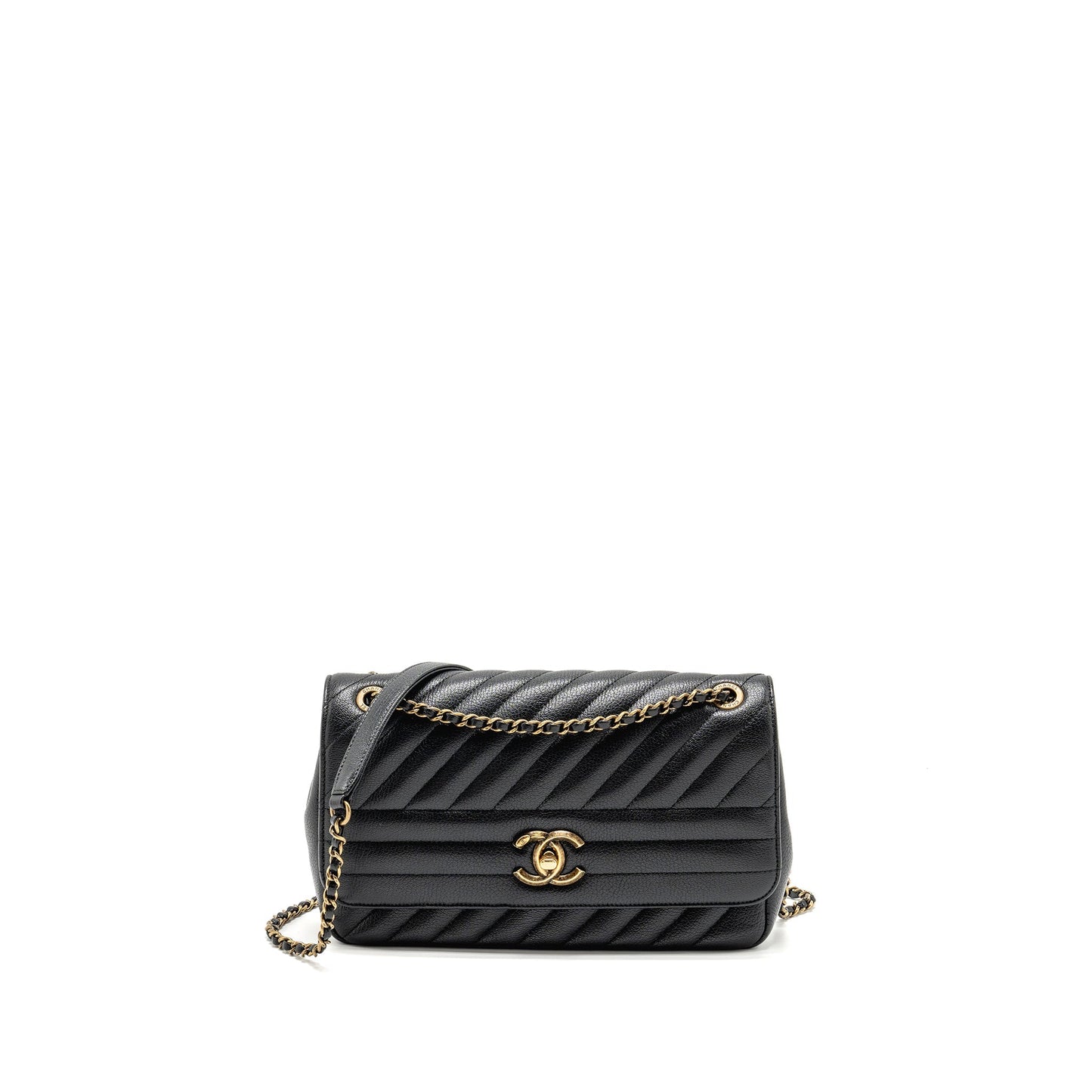 Chanel Small Diagnoal Flap Bag Shiny Goatskin Black