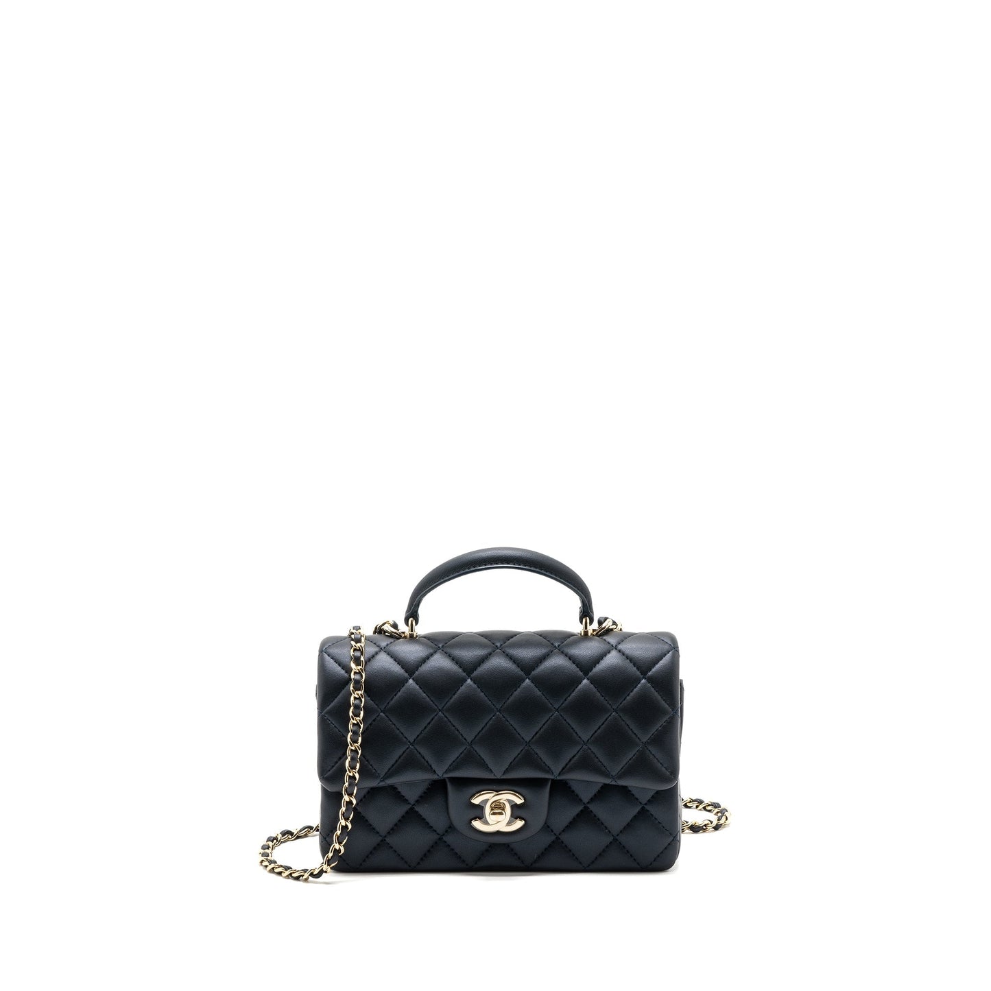 Chanel 22a Top Handle Mini Rectangular Flap Bag Lambskin Dark Blue L(Microchip)