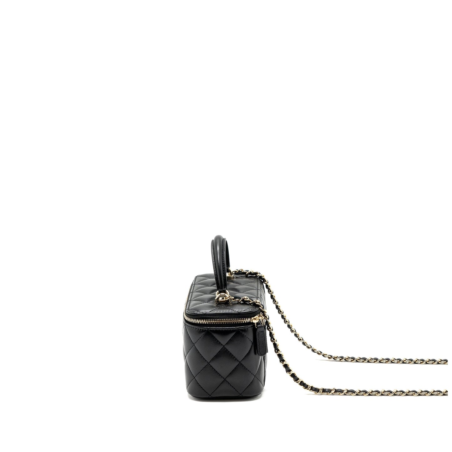 Chanel Top Handle Long Vanity With Chain Lambskin Black L(Microchip)