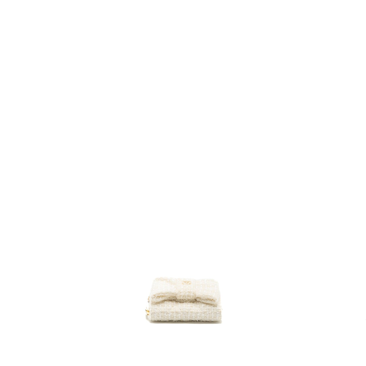 Chanel Mini Bow Card Holder With Chain Tweed White L(Microchip)