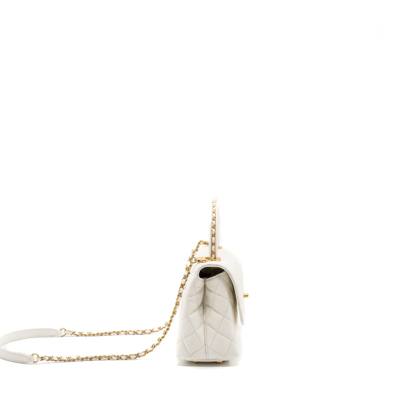 Chanel 23P detailed top handle Small coco handle caviar white  (microchip )