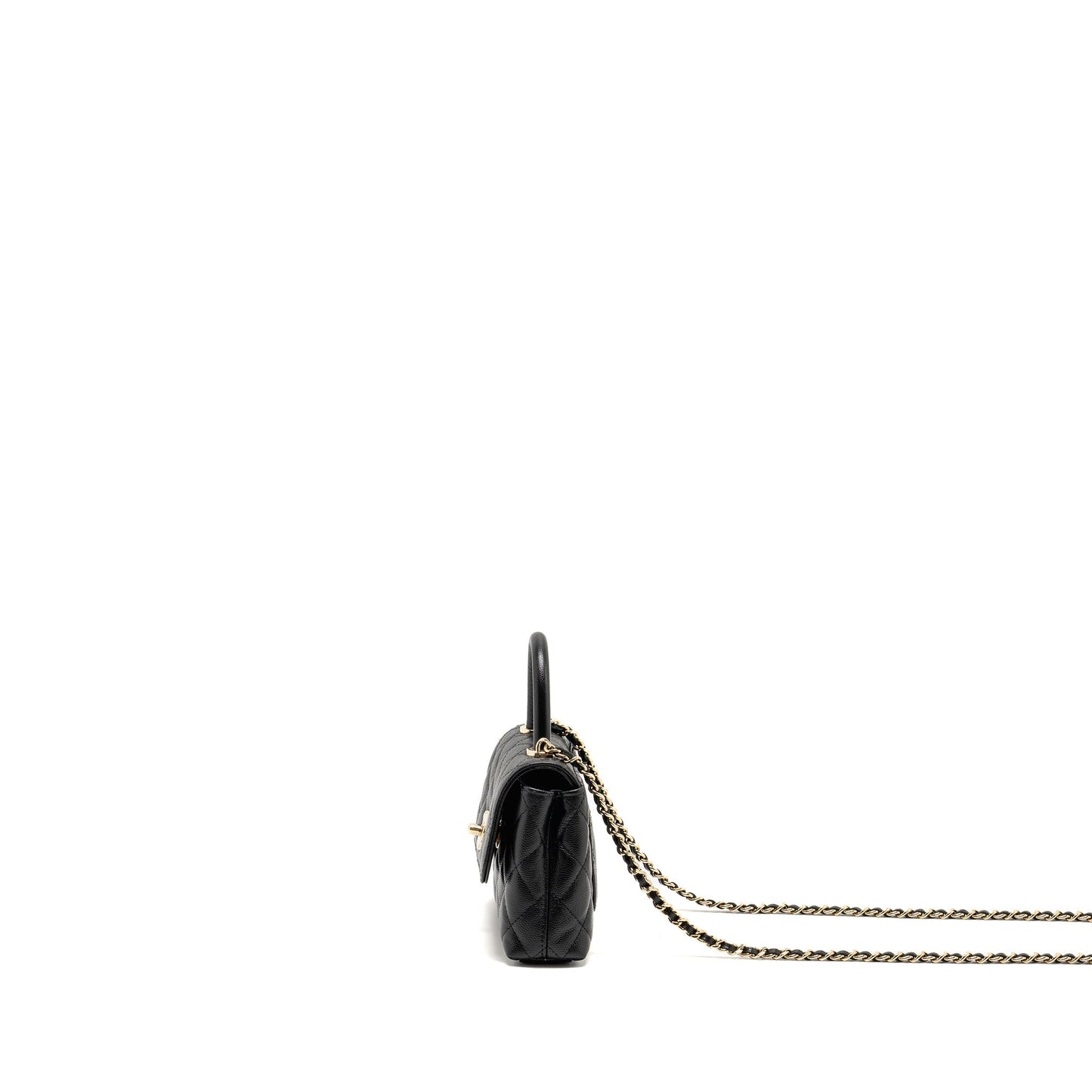 Chanel Coco Handle Clutch with Chain Caviar Black L (Microchip)