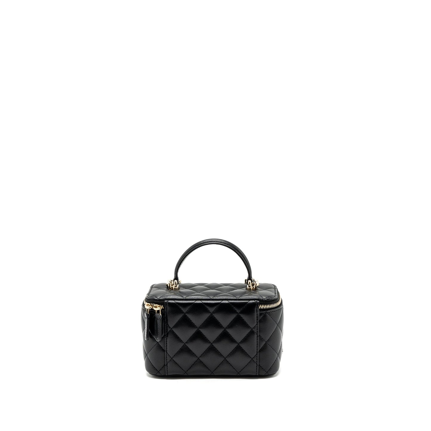 Chanel Top Handle Long Vanity With Chain Lambskin Black L(Microchip)