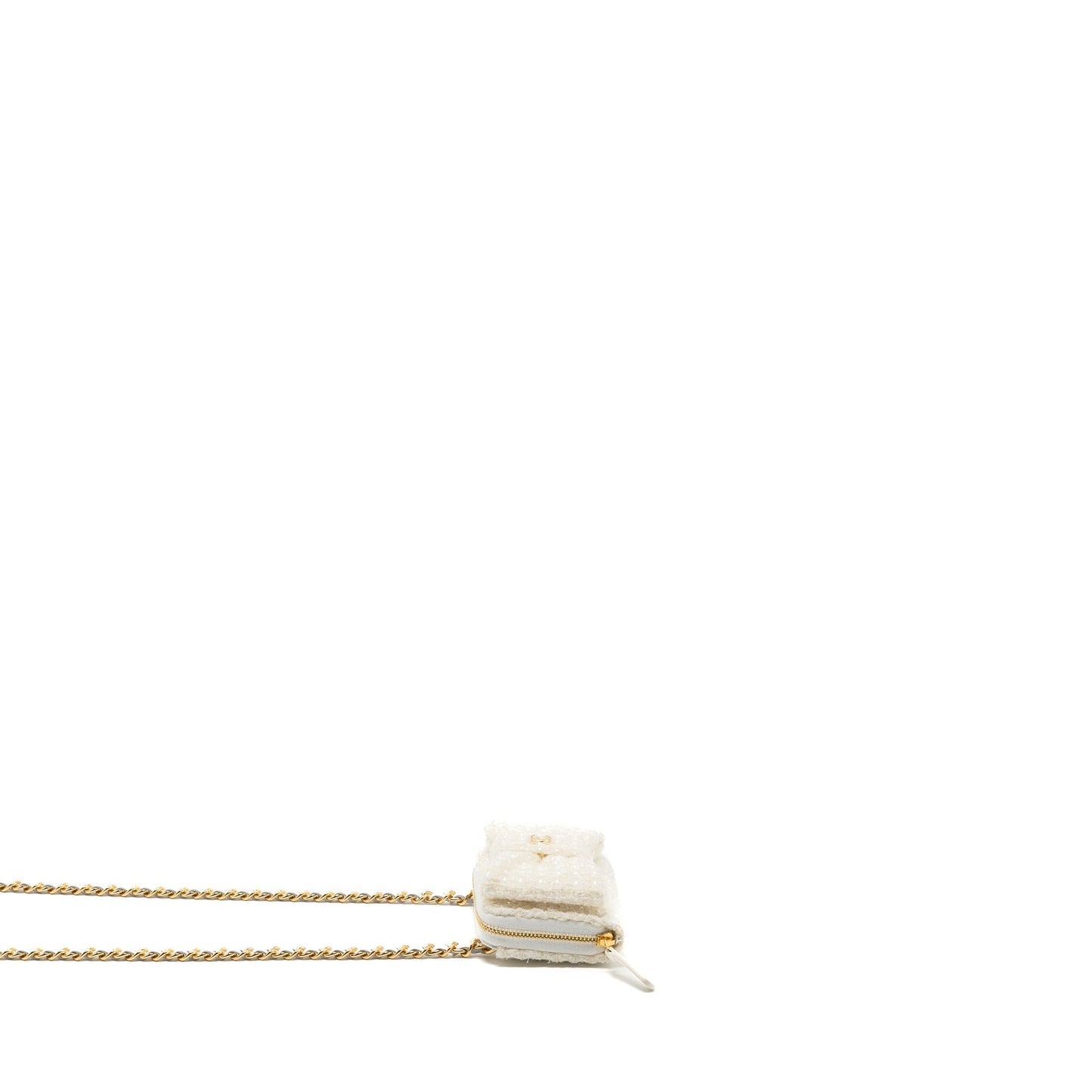 Chanel Mini Bow Card Holder With Chain Tweed White L(Microchip)