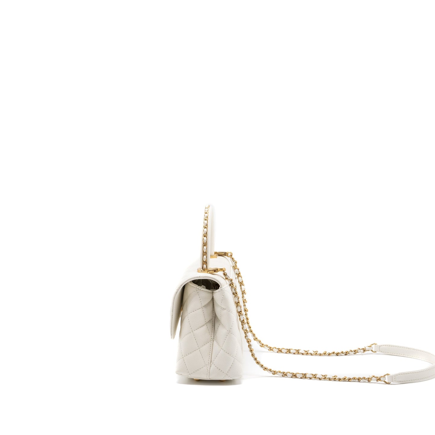 Chanel 23P detailed top handle Small coco handle caviar white  (microchip )