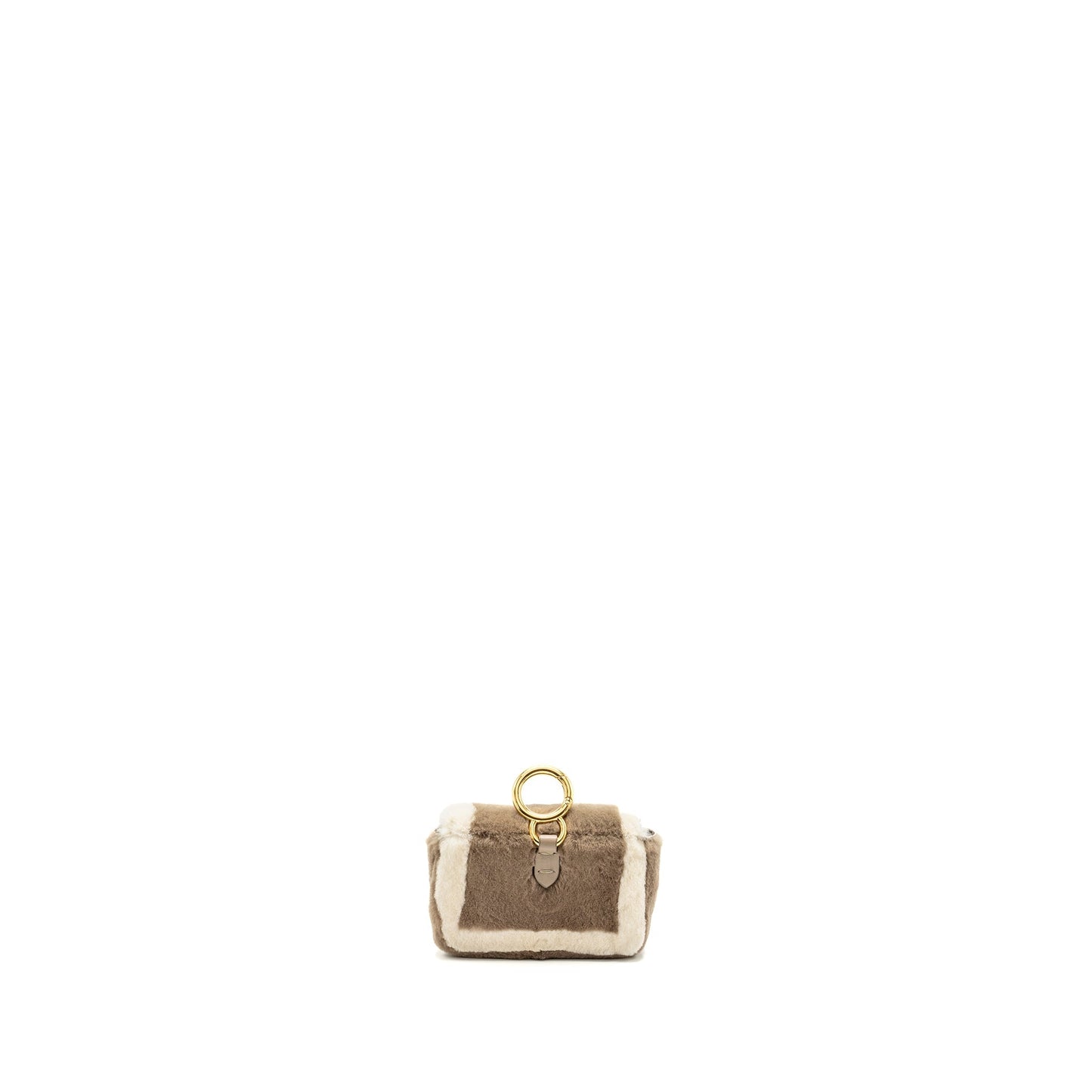 Fendi Nano Chain Baguette Charm Purse Shearling Brown/Cream