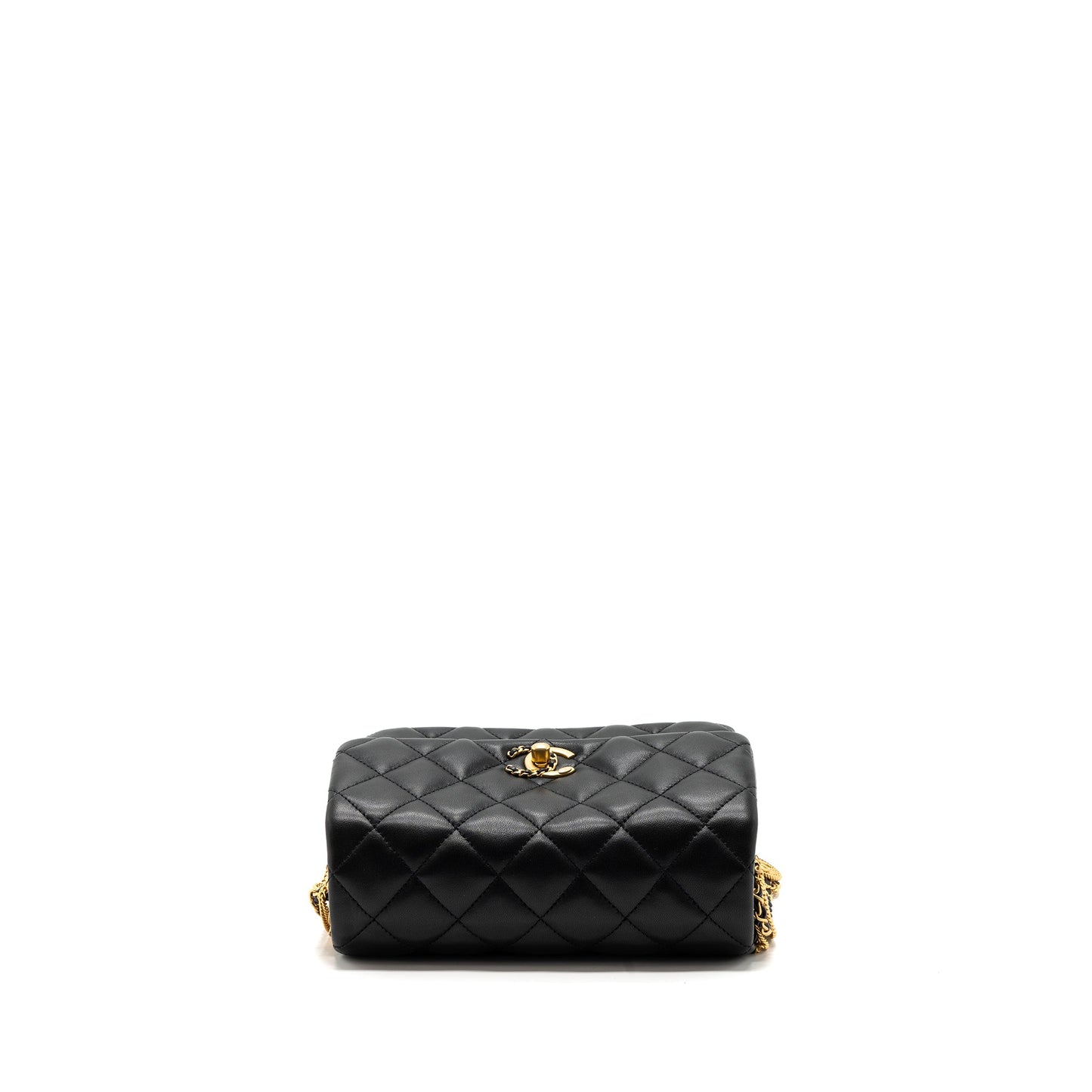 Chanel 22a Button On Chain Flap Shoulder Bag Lambskin Black Brushed (Microchip)