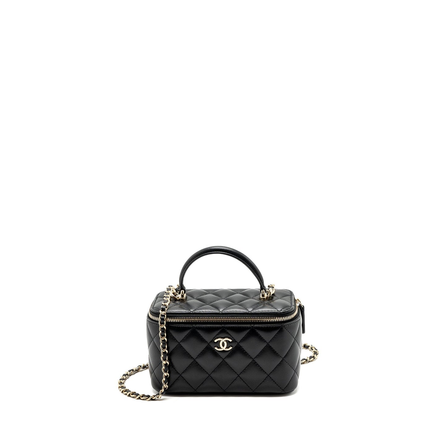 Chanel Top Handle Long Vanity With Chain Lambskin Black L(Microchip)