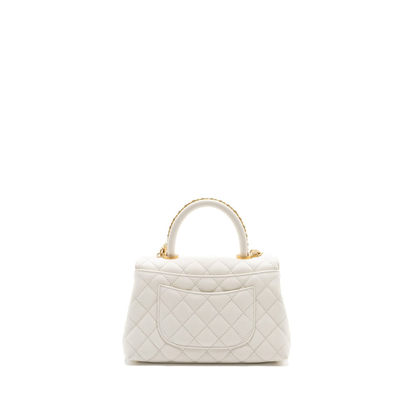 Chanel 23P detailed top handle Small coco handle caviar white  (microchip )
