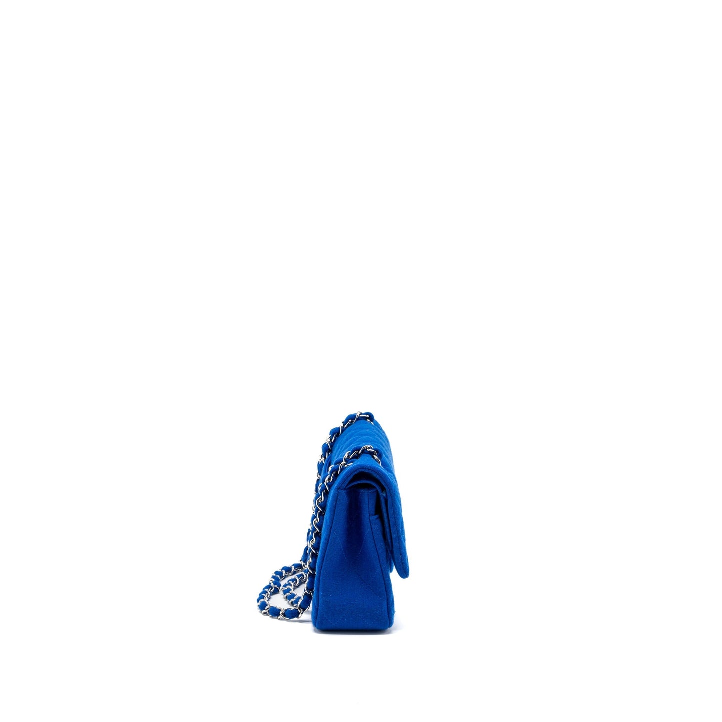 Chanel medium classic double flap bag fabric blue