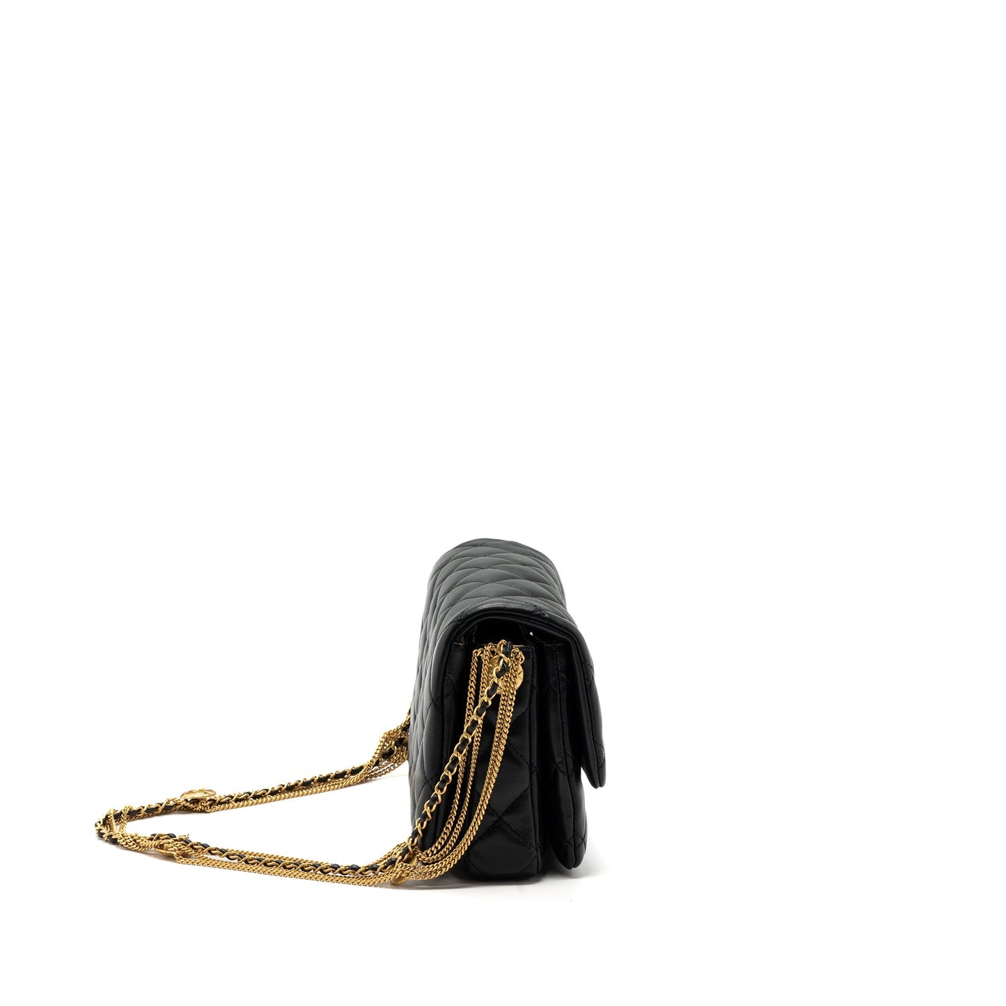Chanel 22a Button On Chain Flap Shoulder Bag Lambskin Black Brushed (Microchip)